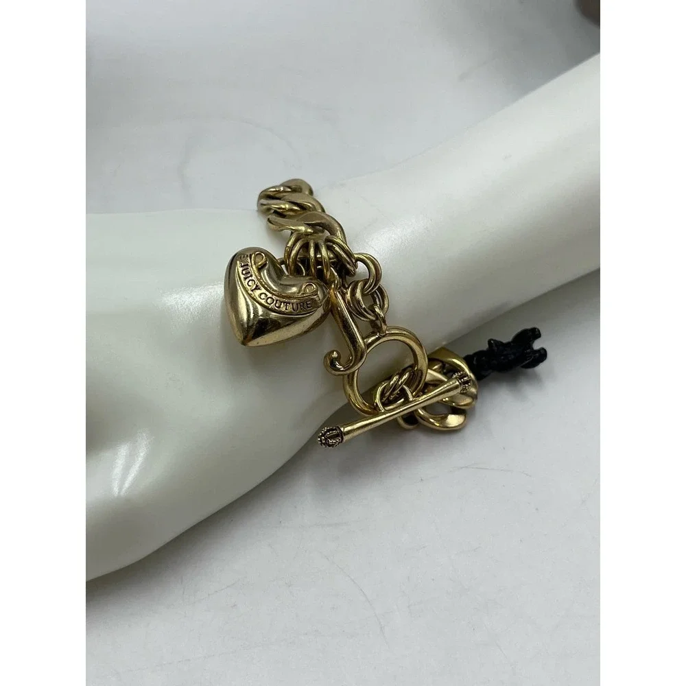 Juicy Couture Puffed Tennis‎ Racquet Scottie Dog Heart Toggle Gold Tone Bracelet